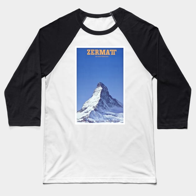 Zermatt am Matterhorn,Valais, Switzerland, Ski Poster Baseball T-Shirt by BokeeLee